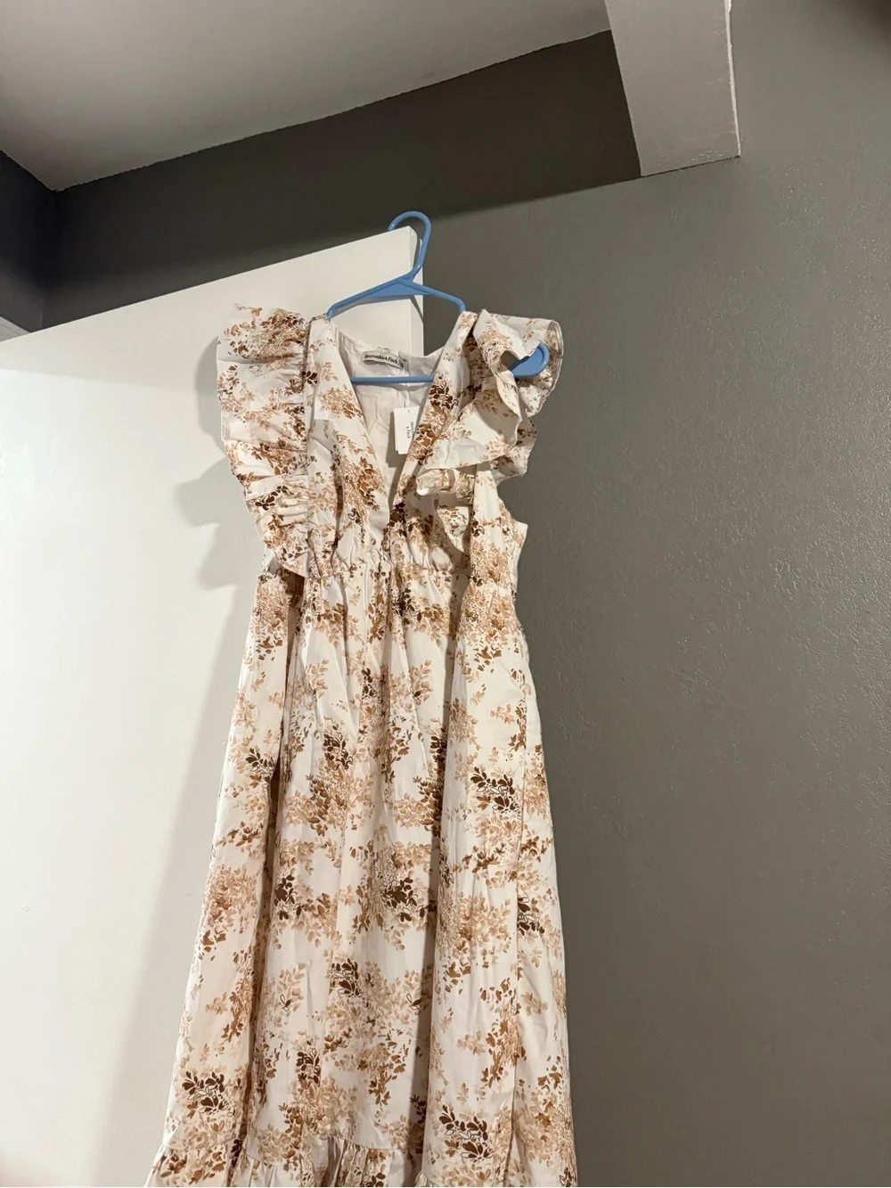 Abercrombie & Fitch Cream Dress with Brown Floral Print